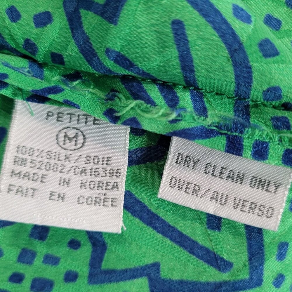 VTG Liz Claiborne Green 100% Silk Leaf Print Unlined Lightweight Jacket Size MP - Picture 4 of 13